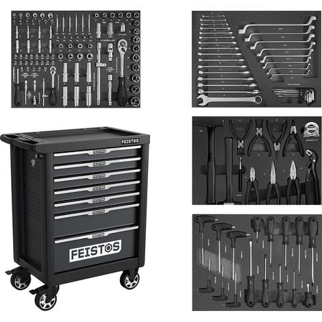 FEISTOS Werkzeugwagen Mento 1  Werkstattwagen bestückt  158 Teile Schwarz  47x77x96 cm