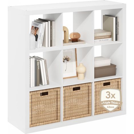 Étagère, 9 Cubes, Structure Triple Épaisseur, Rangement Intégré, 15,3 x 43,8 x 43,3 cm, Idéale pour Le Salon, La Chambre Ou Le Bureau, Blanche. (1/5)