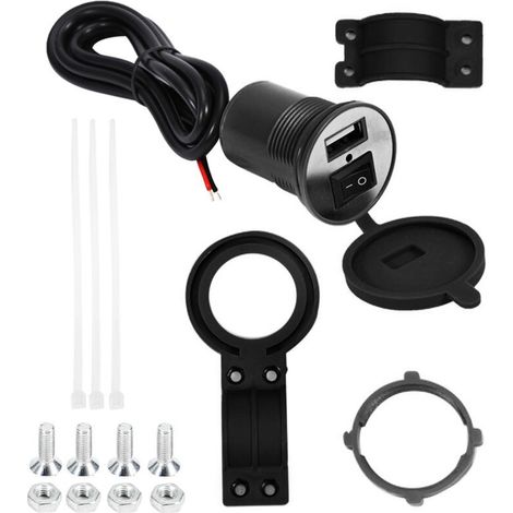 Wasserdichter USB-Motorradlader mit Smartphone-Halterung, 1,5 m Kabel, 12 V/24 V, schwarzes ABS (1/5)