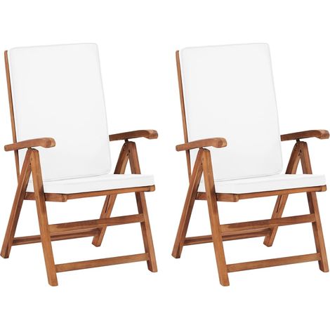 Reclining Garden Chairs with Cushions 2 pcs Solid Teak Wood Cream vidaXL