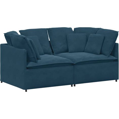 Divano Sofa Modulare con Cuscini in Velluto Blu (1/5)