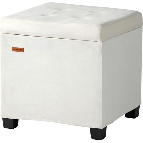 Carré Pouf Rangement Tabouret Structure en Acier recouverte de Velours, Charge jusqu'à 350 kg Capacité 48 L Pouf Salon,ReposePieds avec Pieds et Couvercle Amovible Blanc (1/5)