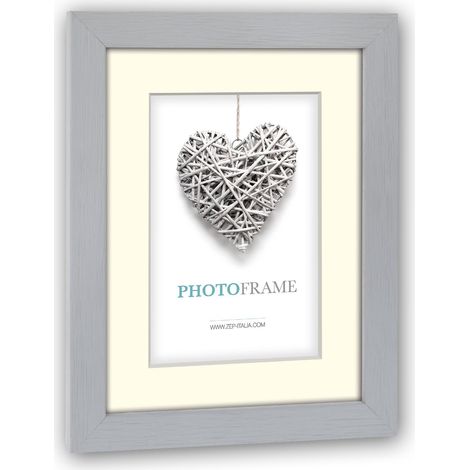 Cadre Photo Bois 10x15 cm avec Passe Partout pour Photo 7x10 cm 2, Bois, Gris, Ivoire, 17, 5 x 12, 5 x 1, 5 cm