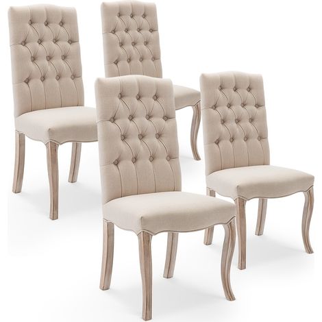 Lot de 4 chaises capitonnées Jade tissu beige (1/4)