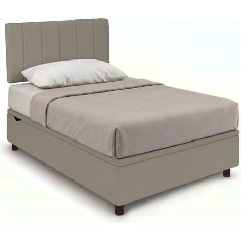 Letto Singolo Contenitore Imbottito 80x200 cm Similpelle Cappuccino BoxMax Testata Vertical (1/5)