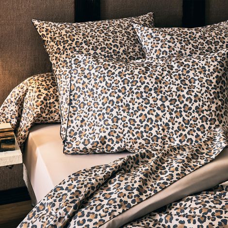 Taie de traversin percale de coton léopard Beige 86x140 cm