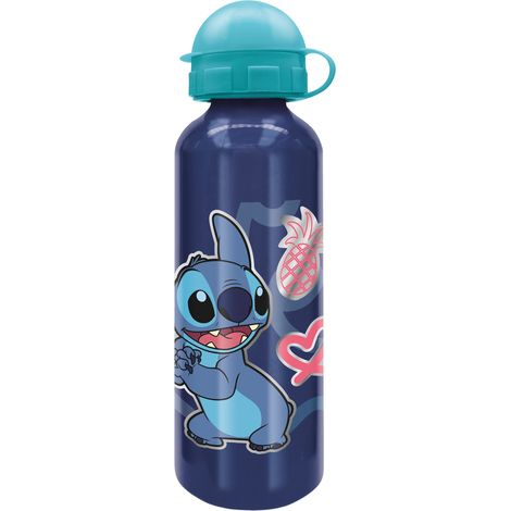 Borraccia Originale Disney Stitch in alluminio per bambini da 530 ML con beccuccio, tappo e coperchio di sicurezza.