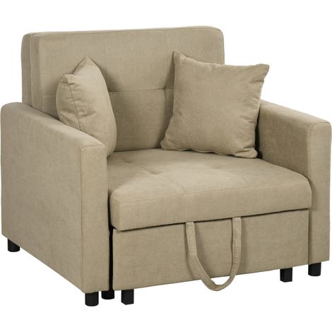 Poltrona Letto Singolo 100x98x88 cm 2 Cuscini e Vano Contenitore in Velluto Marrone Chiaro