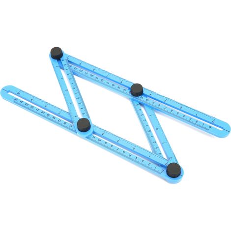 Règle à 4 côtés bleue, gabarit de guidage multi-angles coulissant, outil de mesure en plastique 25 cm (1/5)