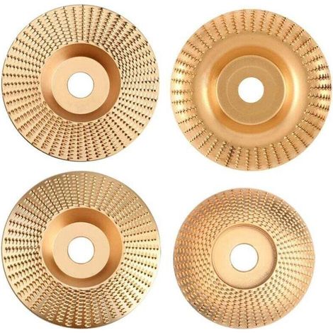 Meule à bois en carbure de tungstène (lot de 4), disque de ponçage pour bois, pour façonner, poncer et couper - Compatible avec les meuleuses d'angle de 115 mm ou 125 mm (1/4)
