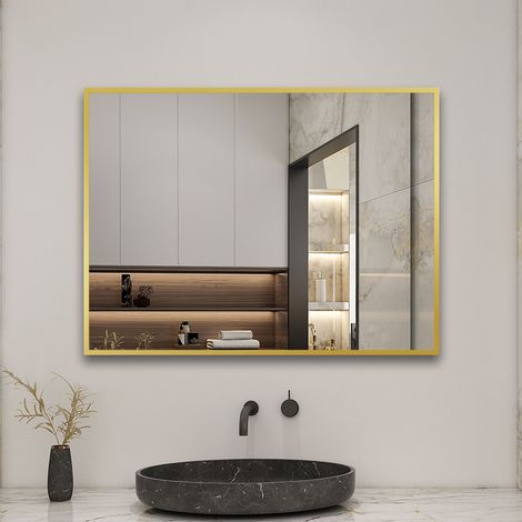 70x50cm Cadre carré miroir or mat suspendu horizontalement et verticalement (1/4)