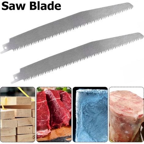 Lot de 2 lames de scie sabre 9 pouces en acier inoxydable 5 TPI non peintes pour couper la viande congelée, le bœuf, les os et la glace, compatibles avec la plupart des scies standard (1/5)