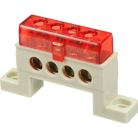 Barre De Terre À Bornes, 4 Positions Barre Omnibus À Bornes En Laiton À Vis, 7x11mm Bloc De Terre Pour Équipement Électrique, Boîte De Distribution, Rouge (1/5)