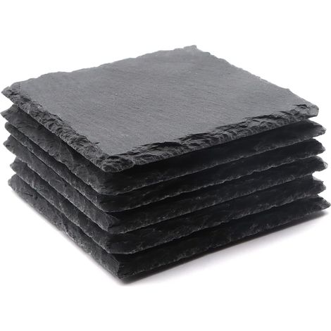 Coaster En Ardoise - 100 % Naturel - 10 x 10 cm - Bordure Irrégulière - Fond Antidérapant avec Tampons en Feutre - Lot de 6 (1/5)