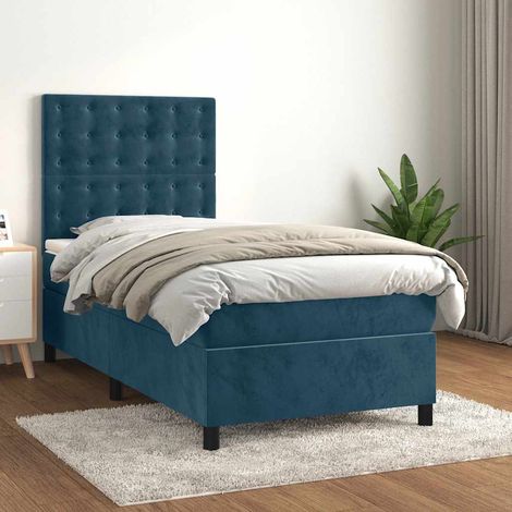 Lit Adulte Sommier et Matelas,Lit à sommier tapissier avec matelas Bleu foncé 100x200 cm -BVN28249 (1/5)