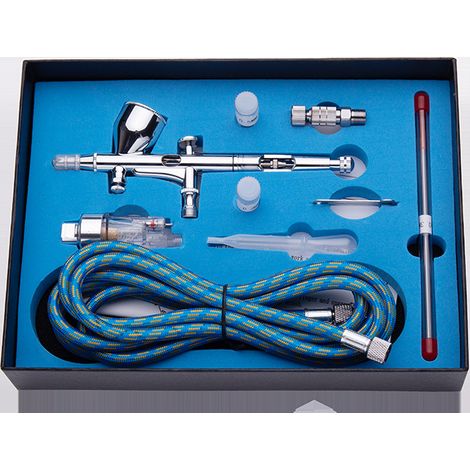 Kit pistola aerografo professionale 180K/doppia azione/con ugello ad ago da 0,2 mm/0,3 mm/0,5 mm e tubo flessibile.