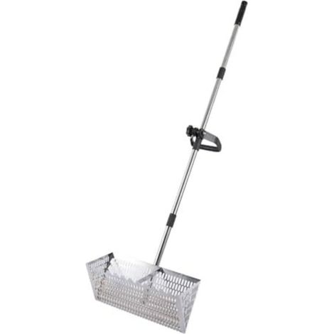 Râteau anti-puces de 40 cm, pelle à sable de plage en acier inoxydable avec large panier trapézoïdal, râteau à long manche amovible pour peigner la plage, tamiser le sable et chasse a