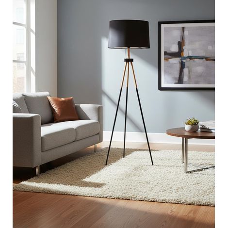 Lampadaire Trépied 3 Pieds, 1xE-27 (AMPOULE NON INCLUSE) Hauteur 160 CM, Design Elégant et Moderne, Parfait pour Salon, Chambre à coucher, Bureau (NOIR) (1/5)