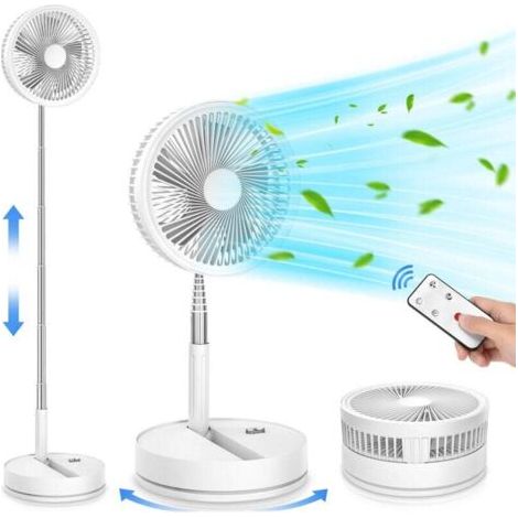 Green Mobility-Ventilateur sur pied portable avec télécommande, pliable (23 cm), batterie rechargeable USB, hauteur réglable, 4 vitesses (1/4)