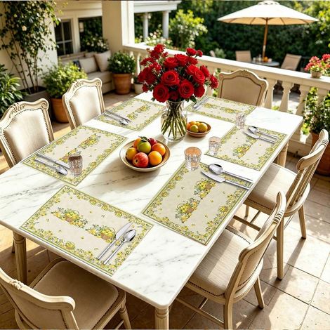 Lot de 1/4/6 sets de table rustiques en lin, motif panier citron, 31 à 45 cm, style champêtre neutre, parfaits pour les barbecues et pique-niques d'été, idée cadeau pour les fêtes ou une pendaison de (1/4)