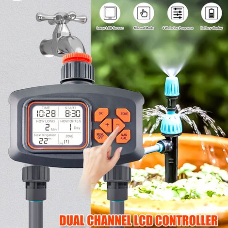 Large screen watering timer, dual outlet, smart outdoor garden sprinkler (1/5)