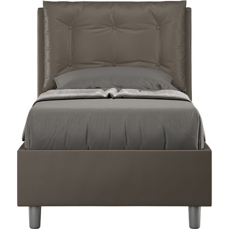 Lit design 80x190 avec tête de lit coussin matelassé simili cuir marron Andry Sans sommier- (1/5)