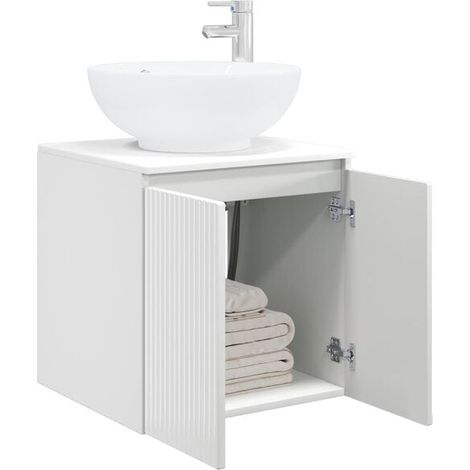 Meuble de Salle de Bain Suspendu avec Lavabo Intégré, Rangement Moderne Blanc Brillant, 49,5 x 44,5 x 65 cm (1/5)