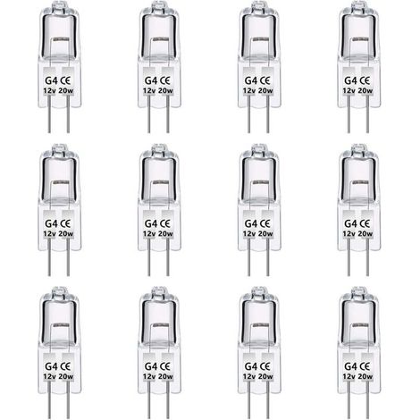 Paquet de 12 Ampoules Halognes G4 12V 20W, Intensité Variable, Blanc Chaud 2700K, 280LM, Lampe Halogène Basse Tension G4, Capsule Transparente, Pour Lustre, Placards, Plafonniers (1/4)