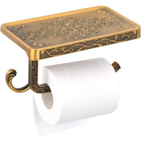 Portarotolo da parete con ripiano e porta rotolo in alluminio color oro vintage retrò (1/5)