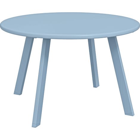 Table ronde d'appoint bleue Ø 70 x 42 cm, petite table basse avec patins antidérapants, structure métallique pour espace extérieur (1/5)