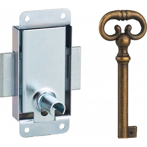 Thirard – Serrure de meuble en applique pour porte d'ameublement – Axe 15mm – Dimensions 30x50mm – Acier zingué – 1 clé fournie
