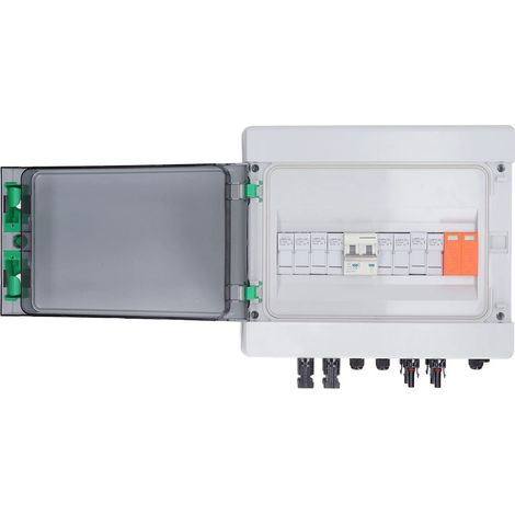 Boîtier de Combinaison PV à 4 Chaînes, Boîtier de Combinaison Solaire avec Fusible 15 A, Disjoncteur 63 A, Parafoudre D'éclairage et Connecteur Solaire, pour Système de Panneaux Solaires (1/5)