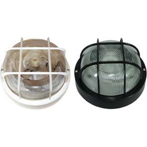 2PZ PLAFONIERA TONDA CON GABBIA - max 40w IP44 - ø 185x105h. colore bianco
