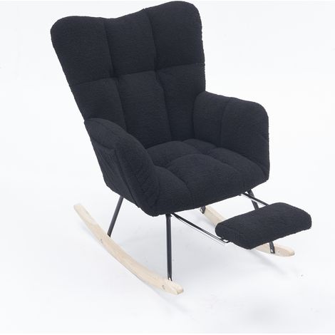 CHICFURN Poltrona a dondolo 80x98x98,5 cm in tessuto peluche nero con poggiapiedi pieghevole (1/5)
