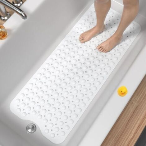 Tapis de Baignoire Antidérapant, 100 x 40cm Très Long Tapis de Douche Antiderapant, Résistant aux Moisissures & Lavable en Machine Tapis de Bain sans BPA, Blanc (1/4)