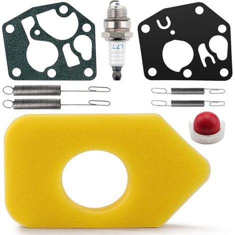 8 Pièces Kit d'entretien pour Tondeuse, Bougies d'allumage L7T, Pompe D'amorçage 694394, Ressorts Régulateur 692211 691859, 698369 Filtre à air en Mousse, Carburateur Diaphragme (1/5)