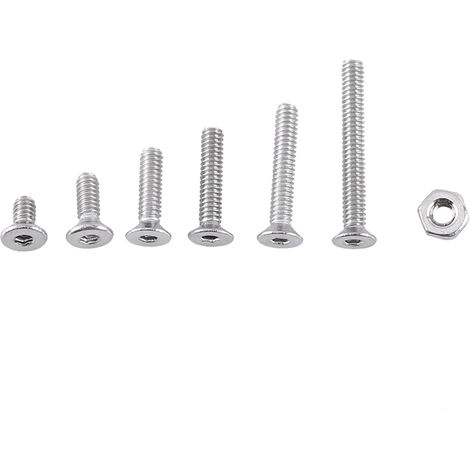 Assortiment de 250 vis à six pans creux M2 avec écrous hexagonaux en acier inoxydable A2 (tête plate)