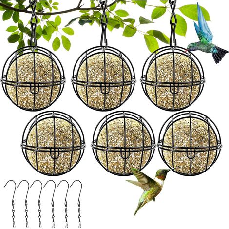Set di 6 mangiatoie per uccelli a forma di palla di scalpello, mangiatoie per uccelli in metallo sospese con ganci a S, distributore di cibo per uccelli selvatici, giardino (1/5)