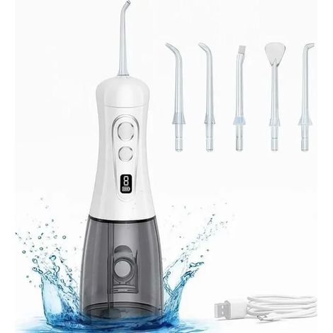 HOXILEELEOJet Dentaire Hydropulseur Portable Water Flosser,Irrigateur Oral 8 Modes et 5 Buses,Réservoir d'eau 400 ml, Étanche IPX7,Blanc -MIL (1/5)