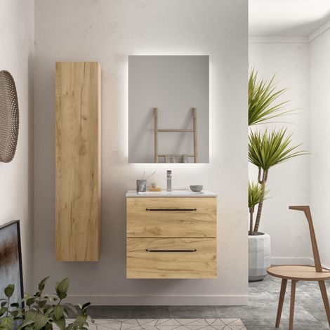 Mueble de baño Morai 60 cm Roble con tirador negro con Lavabo (1/5)