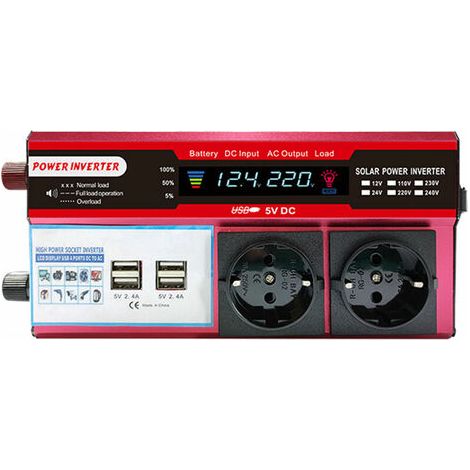 VURAHOME – Hocheffizienter Solarwechselrichter, reiner Sinus-Wechselrichter für Haus, Auto, Wohnmobil, Solarstromwandler mit LCD-Display, 650 W, Modell: Rot (1/5)