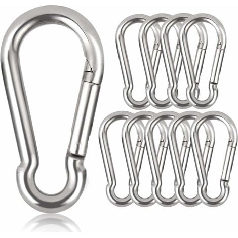 Confezione da 10 moschettoni portachiavi, 80 mm x φ8 mm, carico massimo: 250 kg