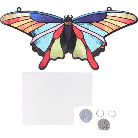Vitrail double face coloré pour décoration de fenêtre, chaîne fine de 50cm, ventouse incluse, modèle TYU174. (1/5)