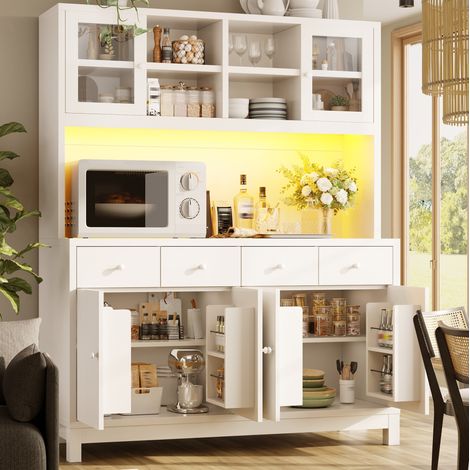 Highboard 140 x 38,5 x 180 cm mit RGB-LED, 4 Schubladen, Weiß HAVRYA (1/5)