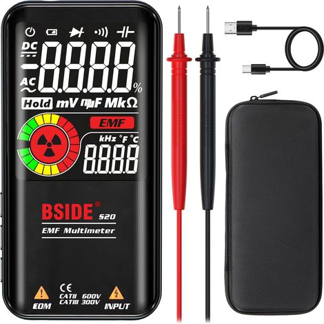 BSIDE Multimètre numérique intelligent à Plage automatique 9999 comptes Détecteur EMF Rechargeable Testeur Rayonnement électromagnétique Mesure de Capacité Résistance Diode Tension Courant (1/5)