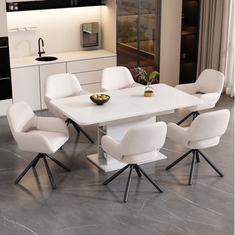 Stuhl Sessel drehbar Sherpa Weiss 6er Set OKMYHOME (1/5)