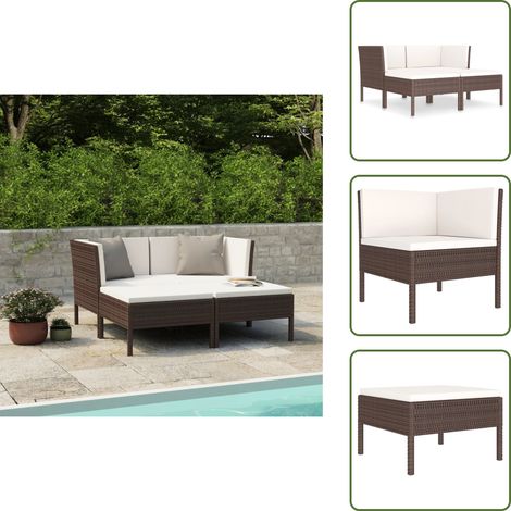 The Living Store Set Divani da Giardino 4 pz con Cuscini in Polyrattan Marrone - Set da giardino