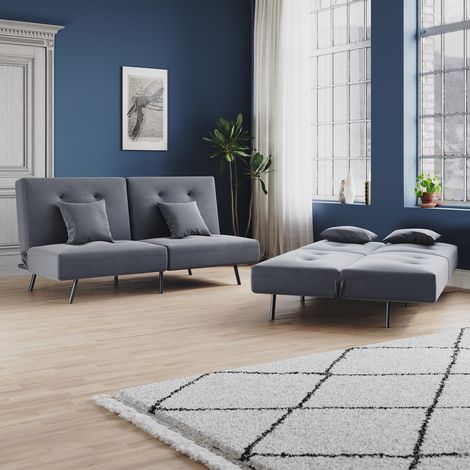 ELEGANT Sofa Bed 2 Seater with Sofa Bed Storage, Double Fold Design, Iron Legs, Hidden Zipper, Adjustable Backrest and 2 Cushions, Dark Grey (1/5)