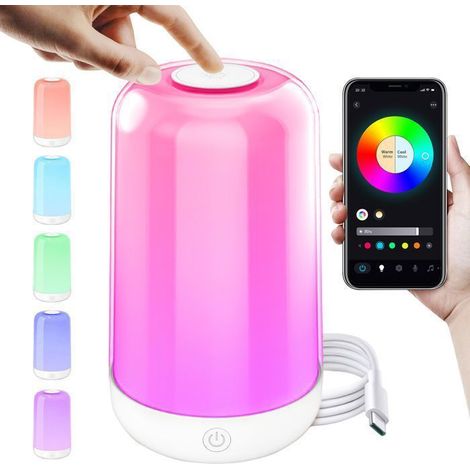 Lampe de Chevet, Dimmable Lampe de Chevet Chambre, 16 RGB Couleurs Veilleuse Tactile, 3600mAh, Rechargeable, Classe énergétique E