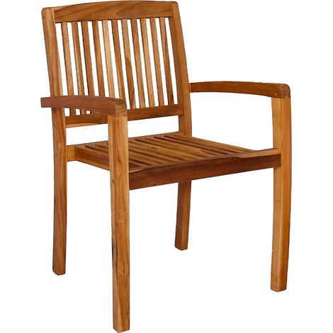 Maison Exclusive - Garten-Essstühle 2 Stk. Stapelbar Teak Massivh (1/5)